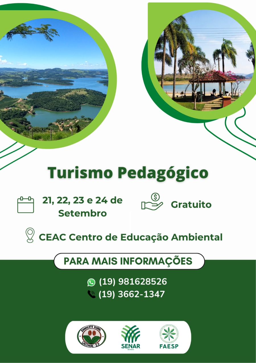 Curso gratuito de Turismo Pedagógico será realizado em Caconde entre os dias 21 e 24 de setembro