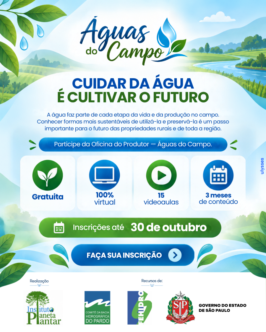 Oficina gratuita e on-line ensina produtores rurais da Bacia do Rio Pardo a cuidar da água no campo